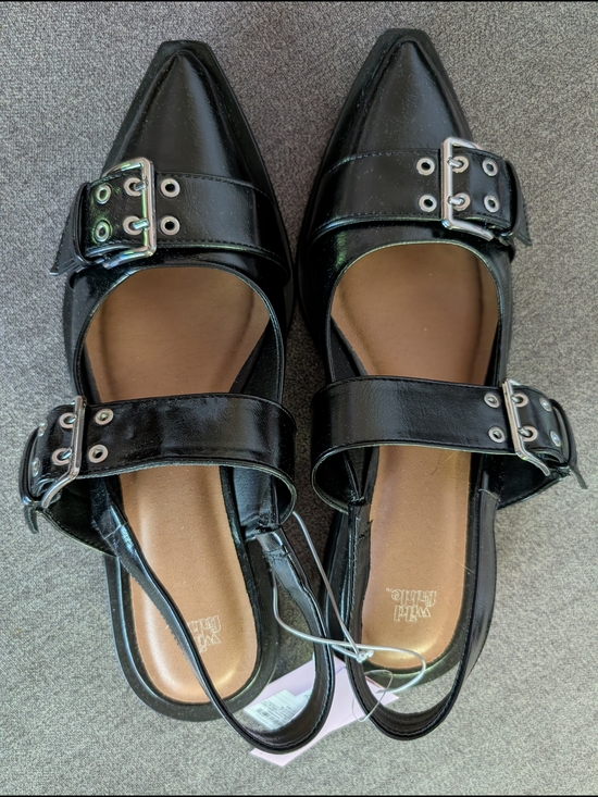 wild fable Shoes - wild fable Black Patent Pointed-Toe Buckle Flats